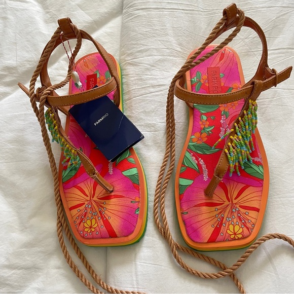 NWT Farm Rio Tropical Beaded Sandals with Lace Up Beaded Rope Detail (Women’s 9) - Picture 2 of 4